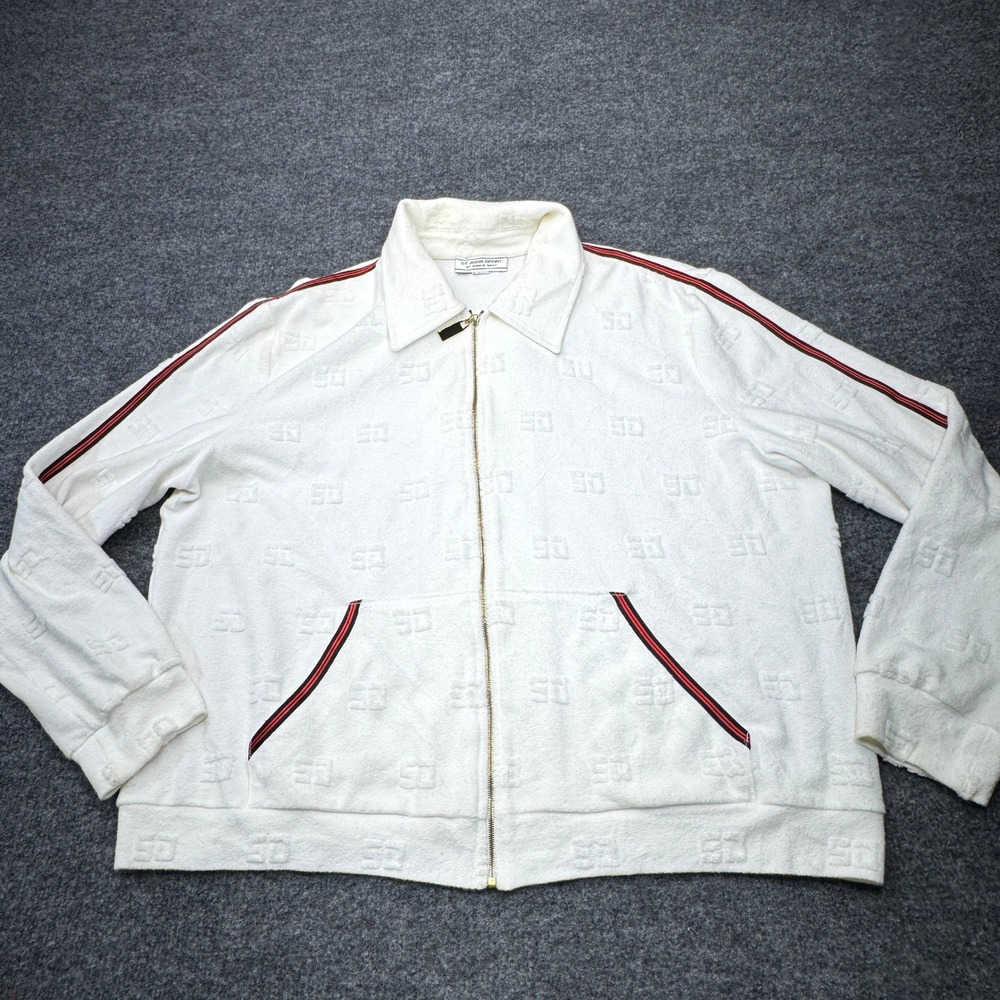 Vintage St John Sport Track Jacket Womens XL White Terry Cloth Logo Zip Y2K